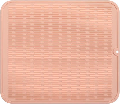 Silicone Dish Drying Mat for Multiple Usage,Easy clean,Eco-friendly,Heat-resistant Silicone Mat for Kitchen Counter or Sink,Refrigerator or Drawer Liner Pink XL 18 inches x 16 inches