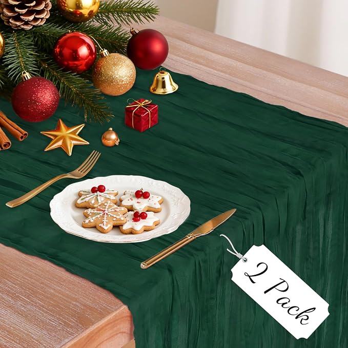 2 Pack Cheesecloth Table Runner, 120 Inch Emerald Green Table Runner | 10 Ft by Unknown