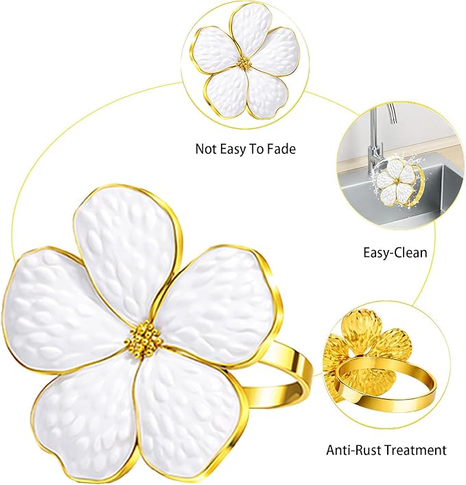Flower Napkin Rings Set of 8, European Palace-Style Glaze, High-Temperature - Image 3