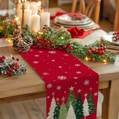 Christmas Table Runner 13x60 Inch, Xmas Trees Snowflakes Holiday Decorative - Image 2