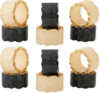 ALPHA Living HOME Epoxy Resin Napkin Rings - 12 Pieces Farmhouse Napkin Rings Holder for Wedding, Banquet, Adornment for Table Settings, Boho Style for Dining Table, Wedding (Black & Cream)