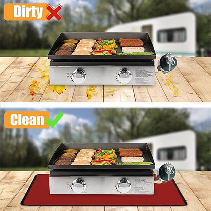 25x19.5in Heat Resistant Grill Mats for Outdoor Grill to Protect Your Prep Table and Outdoor Grill Table - Fire Proof & Water Proof & Oil Proof BBQ Mat - Red (1mm)