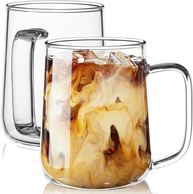 Large Glass Coffee Mugs, 24 oz Glass Coffee Cups Set of 2, Hot/Cold Beverages by Unknown