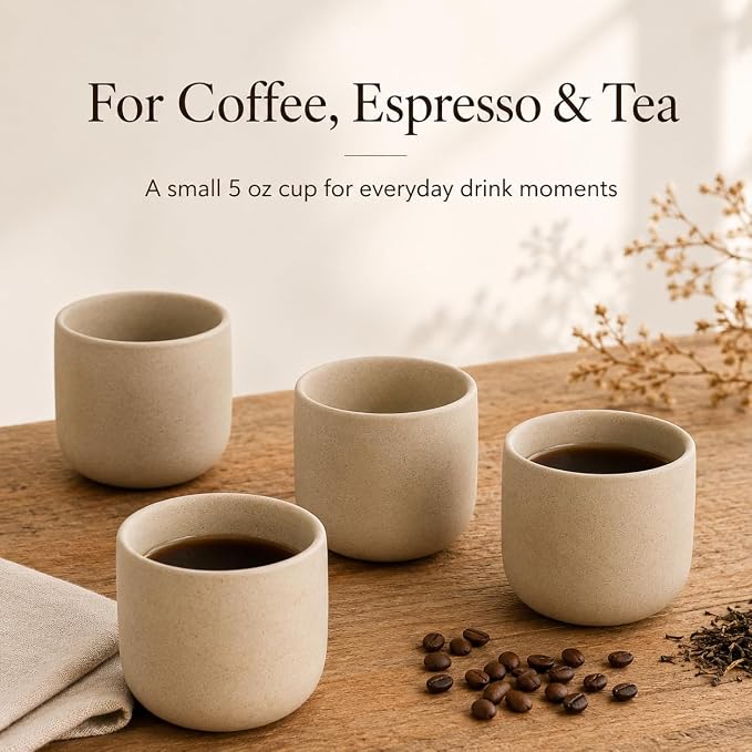 Ceramic Espresso Cups Set of 4, 5 oz Natural Beige Cortado Cups | 5 oz - Image 4