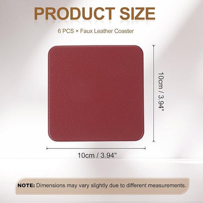 uxcell 6 Pcs Faux Leather Coasters, 3.9 x 3.9 Square Coasters - Image 2