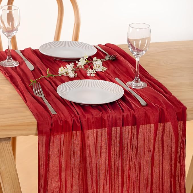 2 Pack Red Cheesecloth Table Runner 10ft Boho Gauze Annniversary Decor | - Image 3