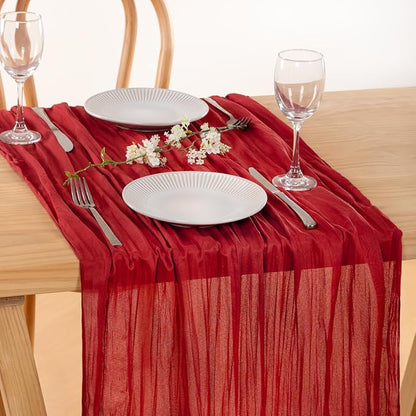 2 Pack Red Cheesecloth Table Runner 10ft Boho Gauze Annniversary Decor | - Image 3