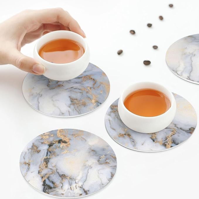 White Gray Gold Marble Coasters Set of 6 Coasters - Image 8