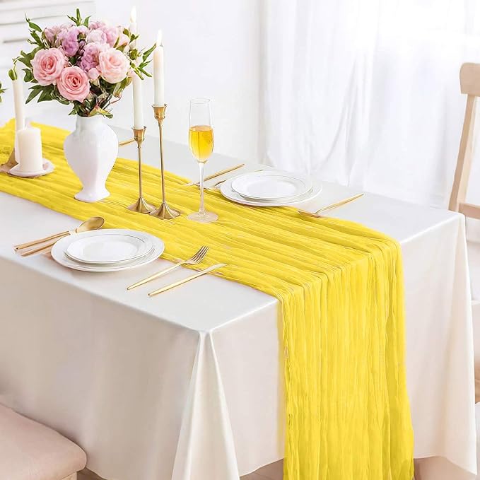 13.3FT Light Yellow Cheesecloth Table Runner Transparent Boho Table Runner by TuTive