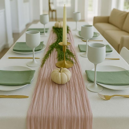 3 Pack Dusty Pink 10FT Cheesecloth Table Runners –120 Inch Blush Gauze Boho - Image 5
