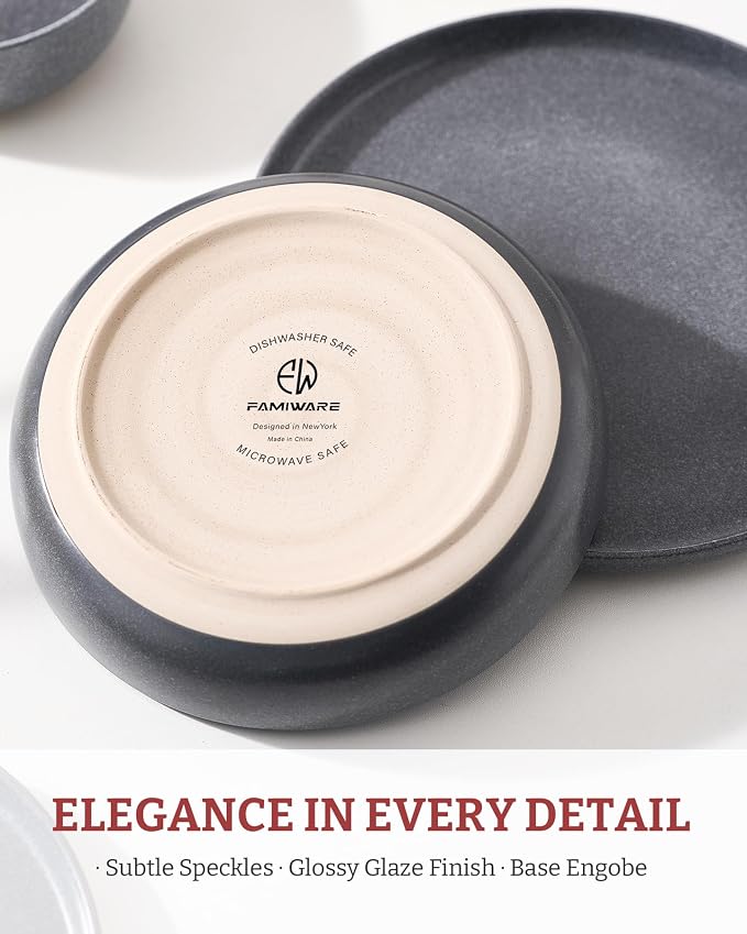 famiware Milkyway 33 oz Pasta Bowls Set of 4, Matte Dark Charcoal | Double - Image 5