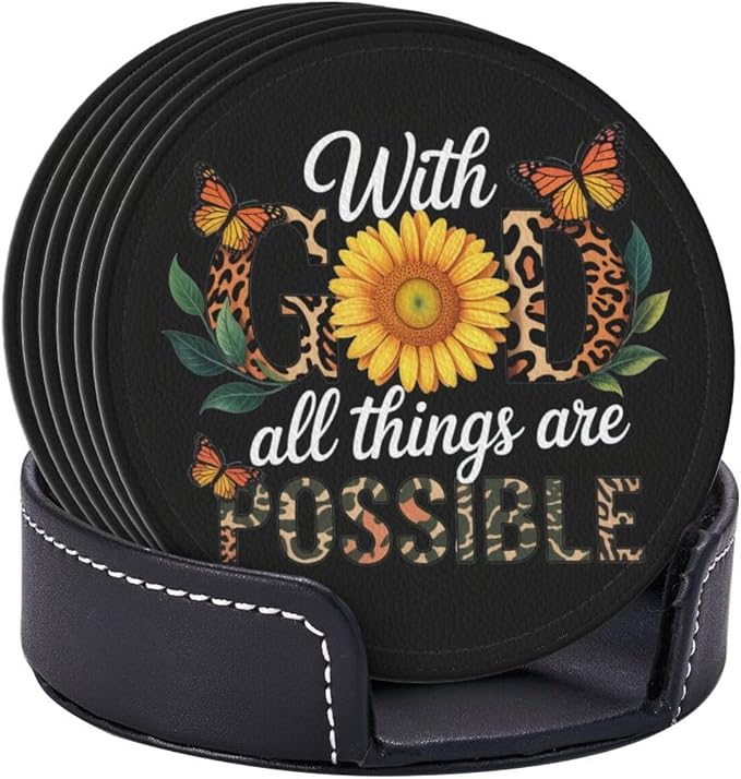 Jesus Christian Cross Coasters for Drinks Set of 6, Round Leather Coaster - Image 8