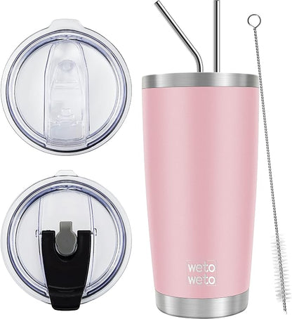 WETOWETO 20oz Tumbler with 2 lids and 2 straws, Stainless Steel Vacuum by Wetoweto