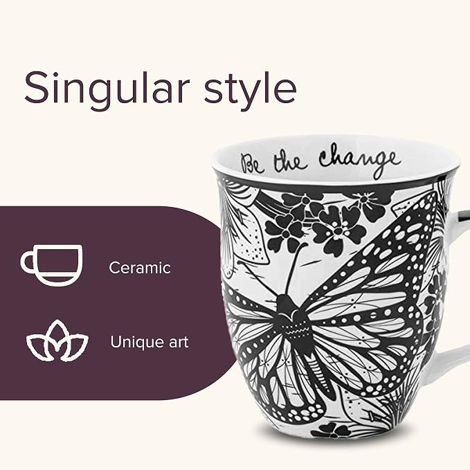 Karma Gifts 14 oz Black and White Boho Mug Butterfly - Image 3