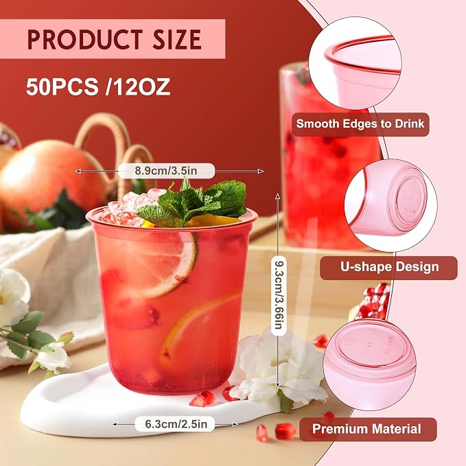 KesaPlan 100Pcs 12oz Red Plastic Party Cups, Disposable Wine Cocktail Cups | - Image 3