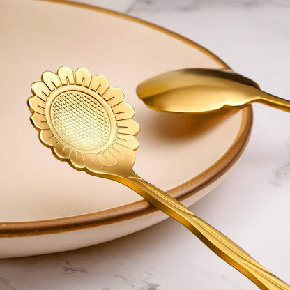 Chengu 8 Pcs Flower Coffee Tea Teaspoons Stainless Sugar Spoons ，Gold | Floral - Image 3