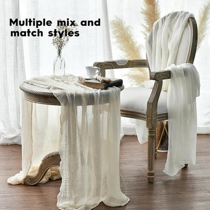Artoid Mode Boho Cheesecloth Gauze Beige Wedding Table Runner, 160 Inch - Image 4