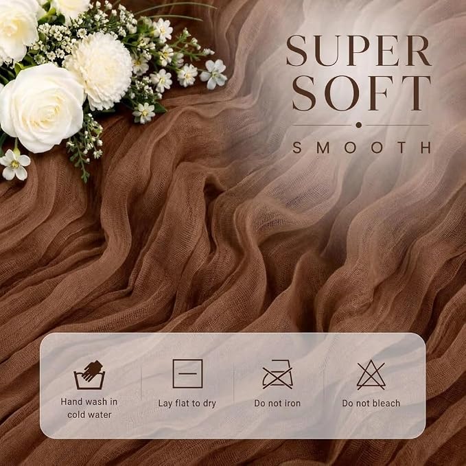 12 Pack Brown Cheesecloth Table Runner 17x108 Inch Boho Rustic Semi Sheer Gauze - Image 2