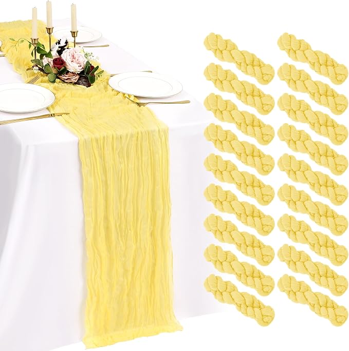 18 Pack Cheesecloth Table Runner 10FT Light Yellow Table Runner Boho Gauze by Showgeous