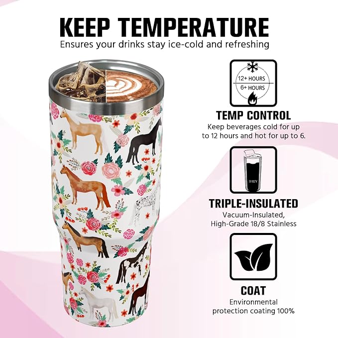 30 oz Horse Tumbler with Handle and Flip Straw, Vacuum Insulated Water Bottle - Image 4