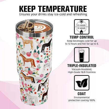 30 oz Horse Tumbler with Handle and Flip Straw, Vacuum Insulated Water Bottle - Image 4