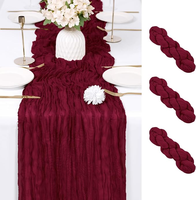 3 Pack Burgundy Cheesecloth Table Runner 17x108 Inch Semi Sheer Boho Gauze by Unknown