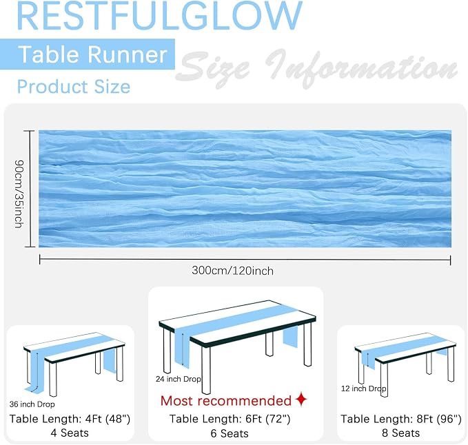 12 Pack Baby Blue Cheesecloth Table Runner 35 x 120 Inch | Boho Gauze Fabric - Image 4