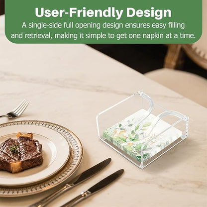 Acrylic Cocktail Napkin Holder, 5.5"x5.5" Clear Square with Weighted Arm & Non-Slip Base, Sleek & Stable Flat Napkin Holder for Bar Cafe Restaurant Kitchen Dining Table