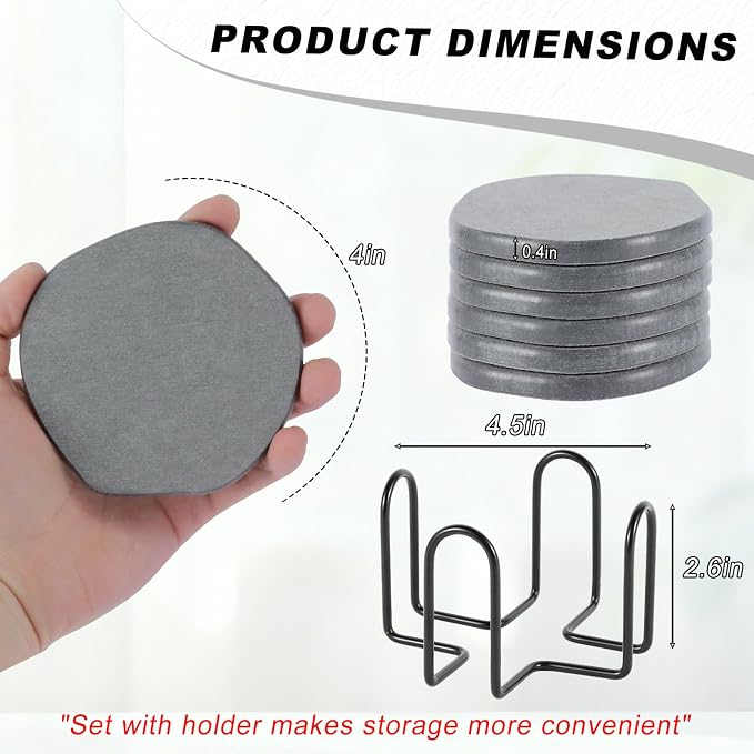 Azhou 6Pcs Absorbent Diatomaceous Earth Coasters Set - Image 4