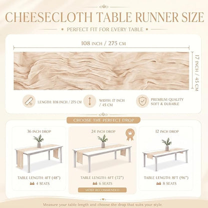 12 Pack Ivory Cheesecloth Table Runner 17x108 Inch Boho Rustic Semi Sheer Gauze - Image 3
