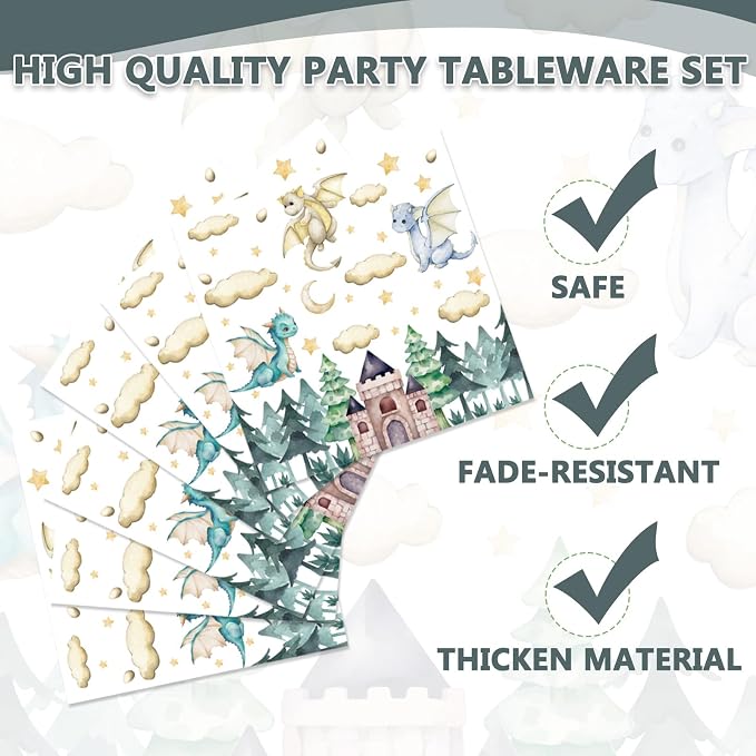 EUOYUFO 96Pcs A Little Dragon is On The Way Baby Shower Paper Plates Napkins - Image 3