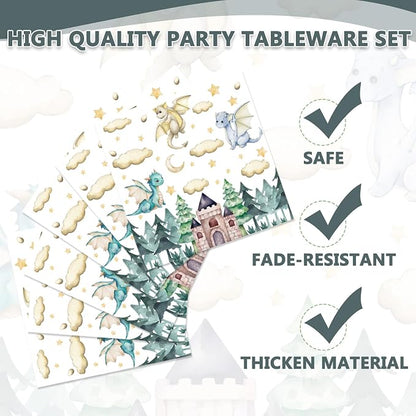 EUOYUFO 96Pcs A Little Dragon is On The Way Baby Shower Paper Plates Napkins - Image 3