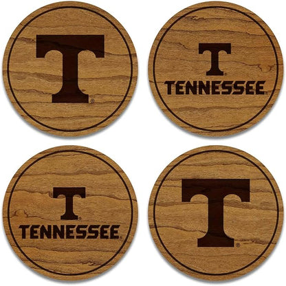 LazerEdge Tennessee Volunteers Wooden Coaster Set - Cherry Wood - Officially Licensed Product - 4-Pack