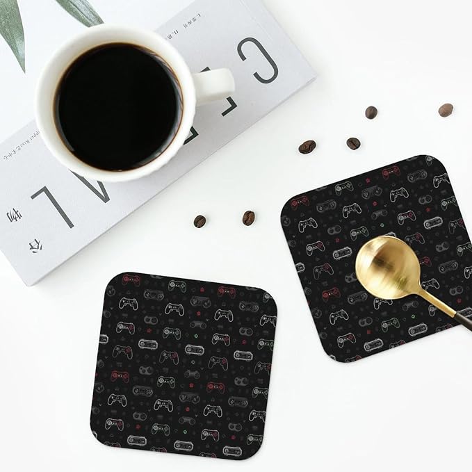 Retro Video Game for Leather Coasters Set of 4, Tabletop Protection Drink - Image 4