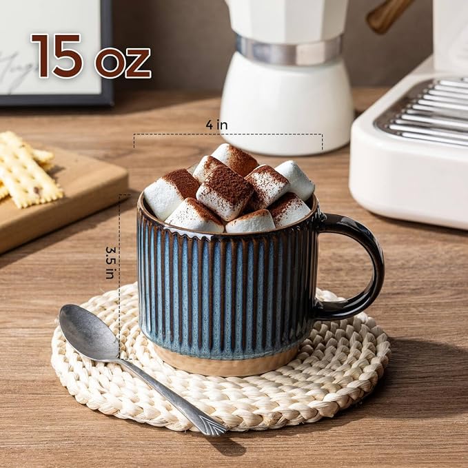 GBhome 15 OZ Stackable Coffee Mugs Set of 4, Ceramic Coffee Cups Set | 4 - Image 3