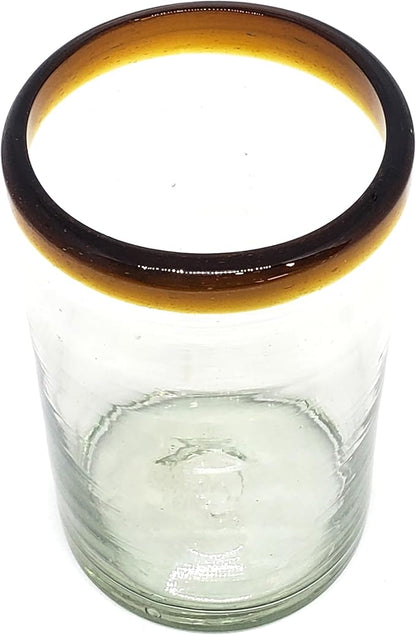 Amber Rim 14 oz Drinking Glasses (set of 6), Recycled Glass, Lead-free, Toxin-Free (Drinking)