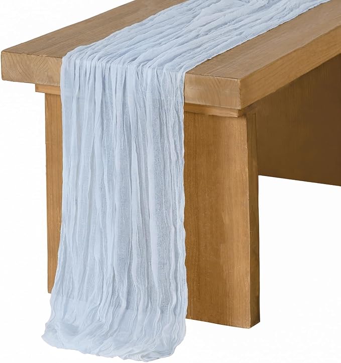 Ling's Moment Dusty Blue Gauze Cheesecloth Table Runner, 14FT | Blue Sheer by LingsMoment