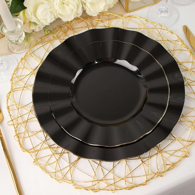 Efavormart 9" Salad Plates – Set of 10 Plastic Black Round Disposable Plates - Image 9