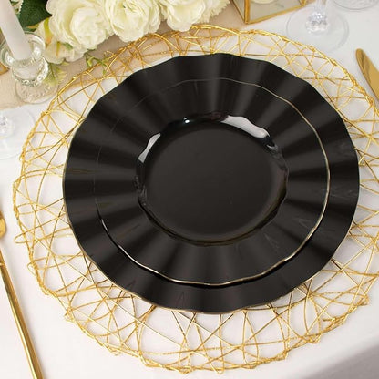 Efavormart 9" Salad Plates – Set of 10 Plastic Black Round Disposable Plates - Image 9