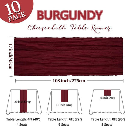 10 Pack Burgundy Cheesecloth Table Runner 9Ft Gauze Red Cheese Cloth Runner - Image 2