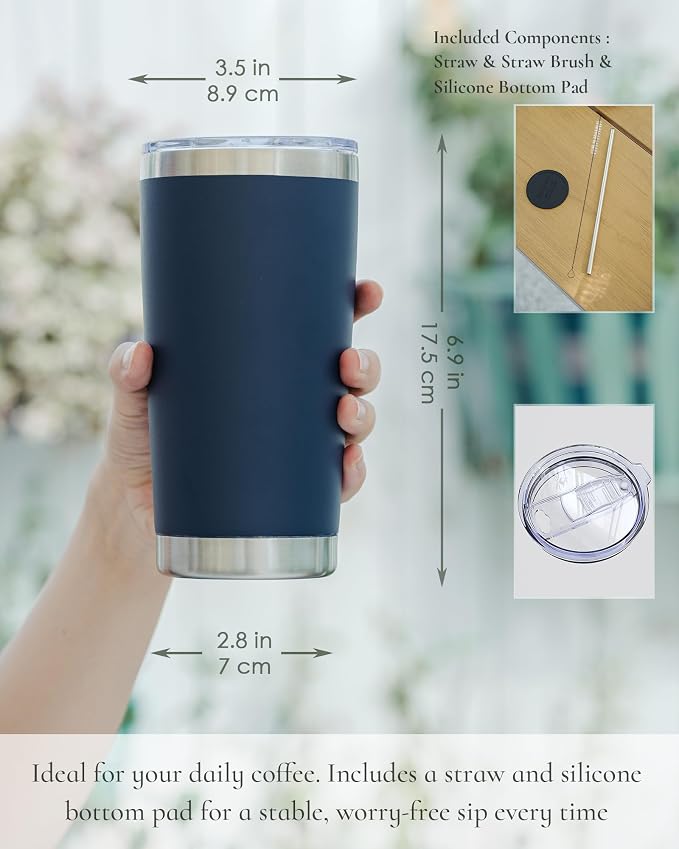 20oz Travel Coffee Tumbler 8 Pack, Lids and Straws, Stainless Steel | Double - Image 3