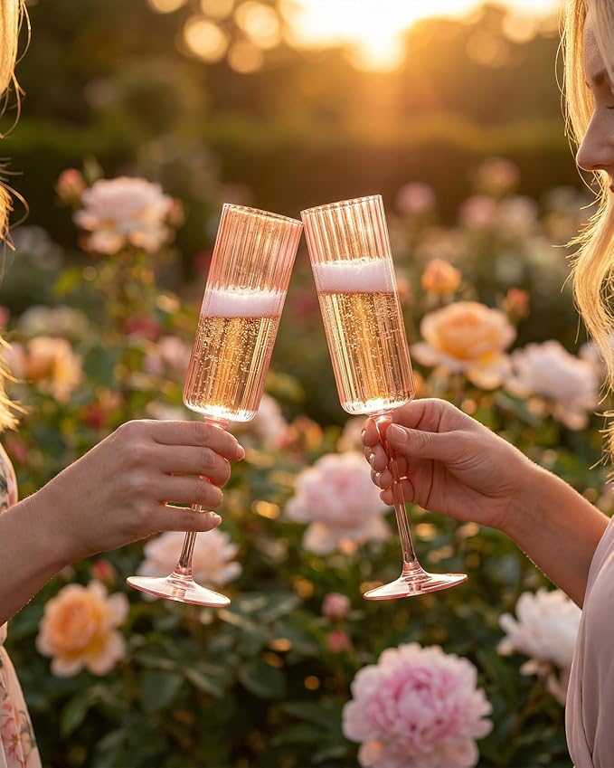 Ciaell 24 Pack Pink Plastic Champagne Flutes - Image 4