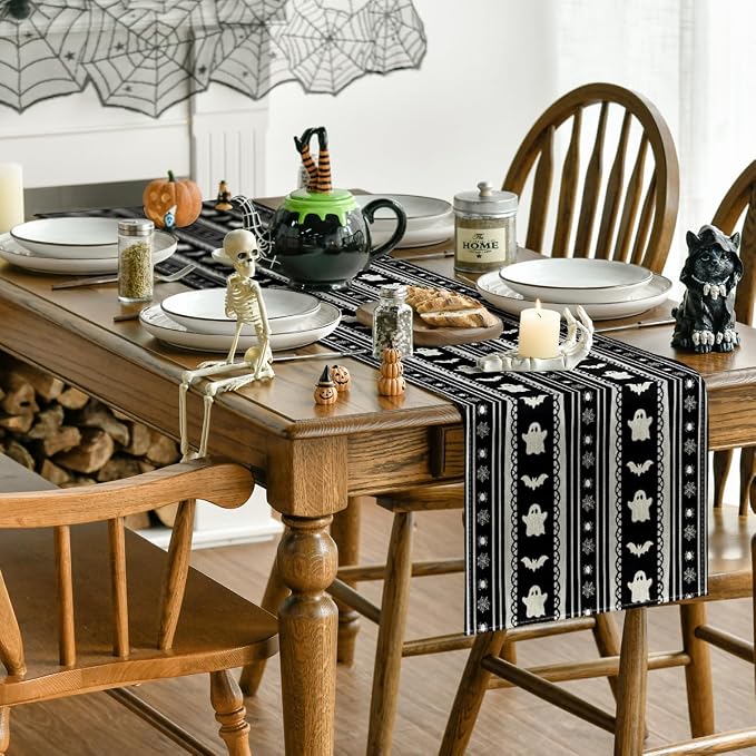 Artoid Mode 210 GSM Halloween Table Runner 13x72 Inch Home Party Decor | Black - Image 4