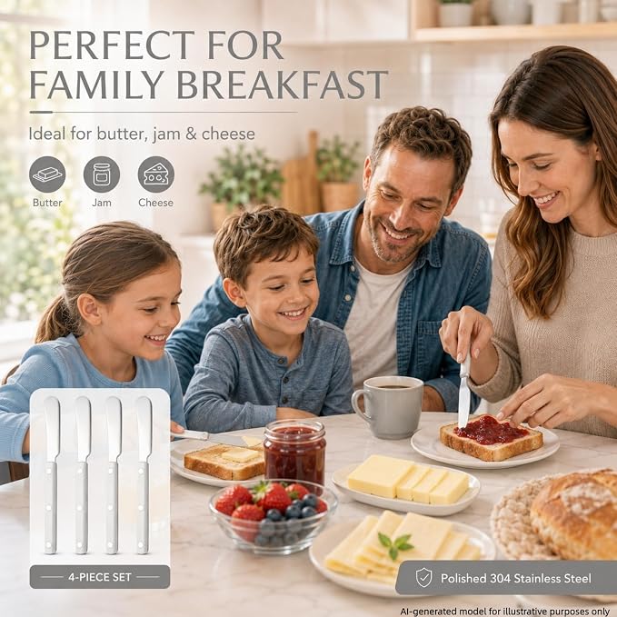 4PCS Stainless Steel Butter Knives Set: 6.3 Inch Cheese Spreader 304 Stainless - Image 5