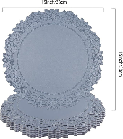 Noctiflorous Round Faux Leather 15 Inch Placemats Set of 4 Waterproof Wipeable Heat Resistant Tablemat for Dining Table Kitchen Non Slip Washable Oilproof Table Place Mat for Indoor Outdoor(Blue, 4)