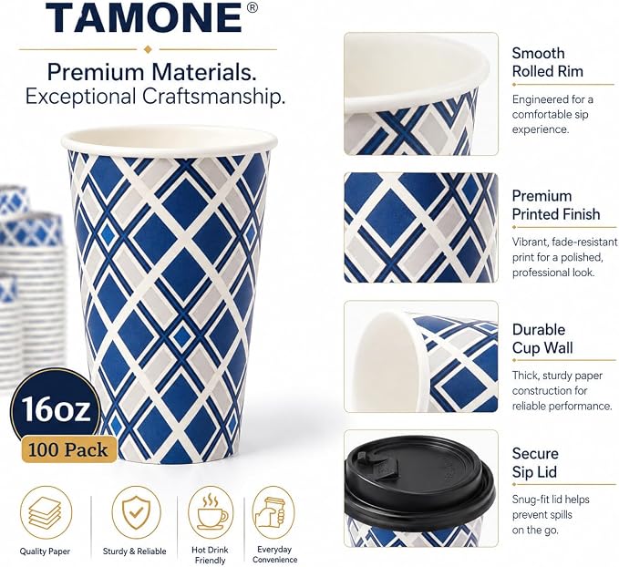 Tamone 100 PACK 16OZ Disposable Coffee Cups - Image 3