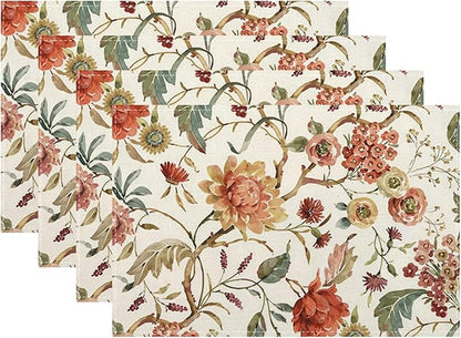 Boho Floral Placemats Set of 4 Vintage Watercolor Flower Decor Place Mats 12x18 Inch Retro Rustic Spring Seasonal Decorative Linen Table Mats for Home Kitchen Dining Party Table Decoration