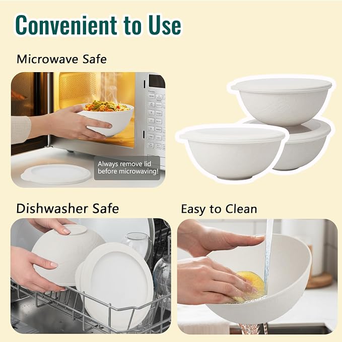 40 OZ Salad Bowl with Lid, Unbreakable Wheat Straw Bowls Sets, Cereal Bowls - Image 4