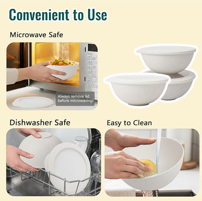 40 OZ Salad Bowl with Lid, Unbreakable Wheat Straw Bowls Sets, Cereal Bowls - Image 4
