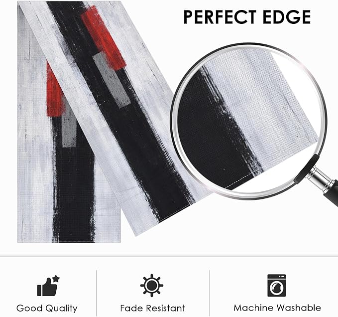 Emvency Table Runner, 13x108 Inch, Modern Art Painting | Black Red Dining Decor - Image 3